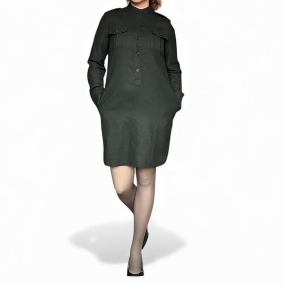 Banana Republic 100% Wool Military-Inspired Mini Shirt Dress – Olive Green - 4 - Picture 2 of 15